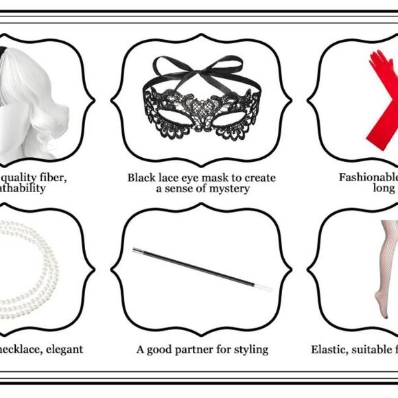 🖤🤍 6PCS Halloween Bundle Cruella Cosplay Costume Party1920s Accessories Set - Picture 6 of 17